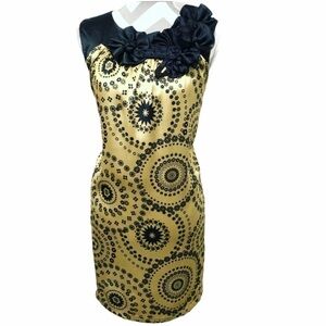 Vintage Gold & Black Cocktail Dress – Baroque Glam, Vintage Hollywood Size XS
